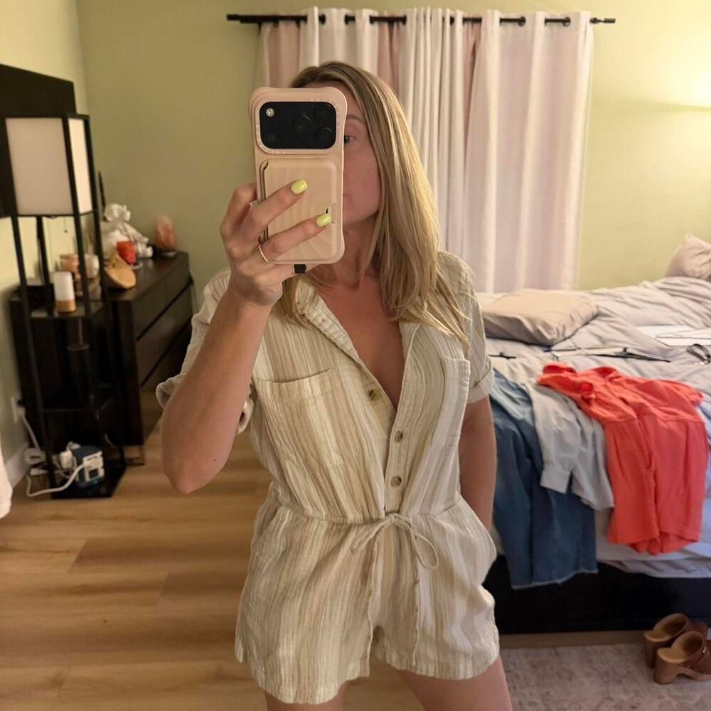 Old-navy Women's Cream and White Playsuit-romper